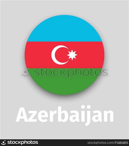 Azerbaijan flag, round icon with shadow isolated vector illustration. Azerbaijan flag, round icon