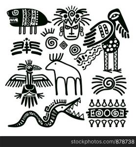 Aztec and inca native american tribal signs for embellishments and print patterns vector illustration. Aztec and inca native tribal signs