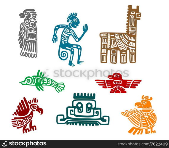 Aztec and maya ancient drawing art isolated on white background