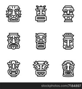Aztec idol icon set. Outline set of 9 aztec idol vector icons for web design isolated on white background. Aztec idol icon set, outline style