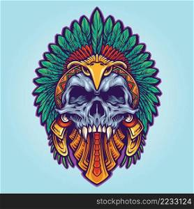 Aztec Indian Death Skull Tattoo Vector illustrations for your work Logo, mascot merchandise t-shirt, stickers and Label designs, poster, greeting cards advertising business company or brands.