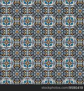 Azulejos blue and yellow seamless pattern, Protugal style for surface design. Vector illustration for textile or wallpaper