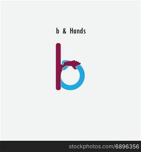 b- Letter abstract icon and hands logo design vector template.Business offer and partnership symbol.Hope and help concept.Support and teamwork sign.Corporate business and education logotype symbol.Vector illustration