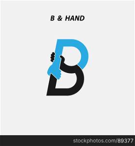 B - Letter abstract icon & hands logo design vector template.Itaic style.Business offer,partnership symbol.Hope,help concept.Support,teamwork sign.Corporate business & education logotype symbol.Vector illustration