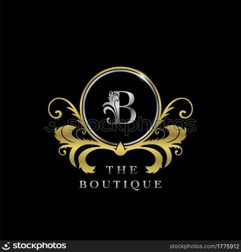 B Letter Golden Circle Luxury Boutique Initial Logo Icon, Elegance vector design concept for luxuries business, boutique, fashion and more identity.