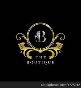 B Letter Golden Circle Luxury Boutique Initial Logo Icon, Elegance vector design concept for luxuries business, boutique, fashion and more identity.