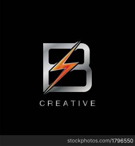 B Letter Logo, Abstract Techno Thunder Bolt Vector Template Design.
