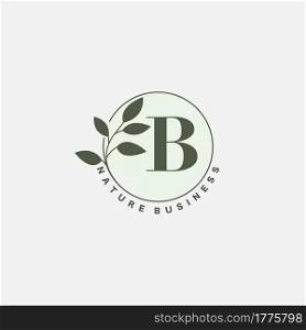 B Letter Logo Circle Nature Leaf, vector logo design concept botanical floral leaf with initial letter logo icon for nature business.