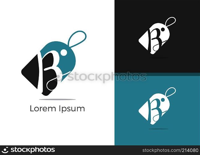 B letter logo design, letter B in discount tag vector icon.