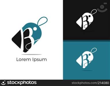 B letter logo design, letter B in discount tag vector icon.