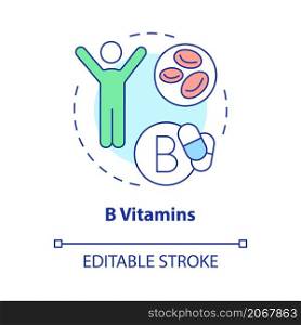 B vitamins concept icon. Supplements for healthcare and fitness abstract idea thin line illustration. Isolated outline drawing. Editable stroke. Roboto-Medium, Myriad Pro-Bold fonts used. B vitamins concept icon