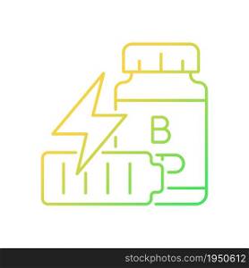 B vitamins for fatigue gradient linear vector icon. Supplements to combat tiredness and weakness. Stress reduction. Thin line color symbol. Modern style pictogram. Vector isolated outline drawing. B vitamins for fatigue gradient linear vector icon