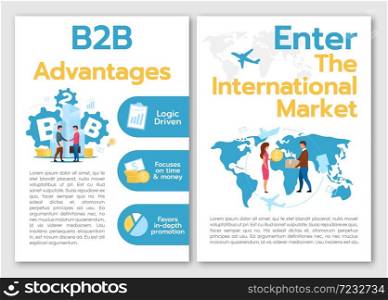B2B Advantages brochure template. Flyer, booklet, leaflet concept with flat illustrations. Enter international market. Vector page cartoon layout for magazine. advertising invitation with text space. B2B Advantages brochure template