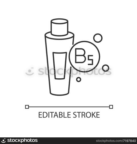 B5 panthenol in tube pixel perfect linear icon. Medical ointment. Remedy in package. Thin line customizable illustration. Contour symbol. Vector isolated outline drawing. Editable stroke