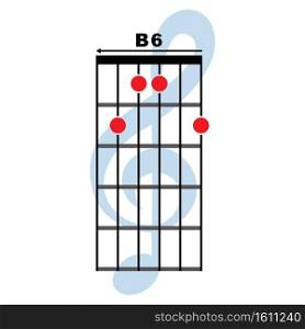 B6 guitar chord icon. Basic guitar chord vector illustration symbol design