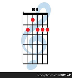 B9 guitar chord icon. Basic guitar chord vector illustration symbol design