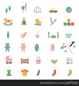 Babies toys icons on a theme of infants and their accessories. Vector illustration