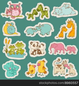 Baby and mommy animal set on paper tags vector image