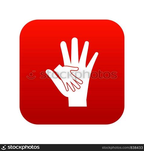 Baby and mother hand icon digital red for any design isolated on white vector illustration. Baby and mother hand icon digital red