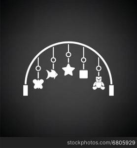 Baby arc with hanged toys icon. Black background with white. Vector illustration.