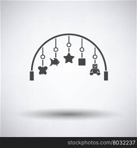 Baby arc with hanged toys icon on gray background, round shadow. Vector illustration.