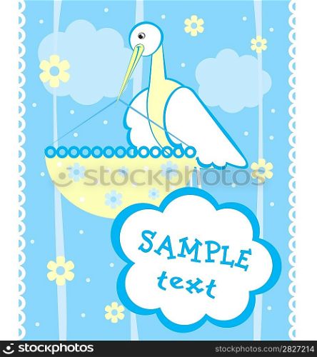 Baby arrival announcement card with stork