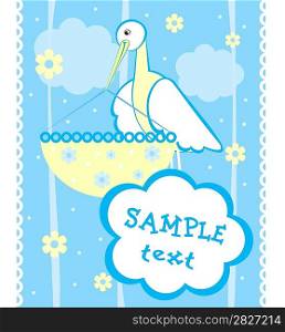 Baby arrival announcement card with stork