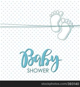 Baby arrival card with small foot print. Design template for greeting card, baby shower invitation, banner. Congratulations to the newborn boy. Vector illustration in flat style.. Bright baby girl arrival card shower invitation