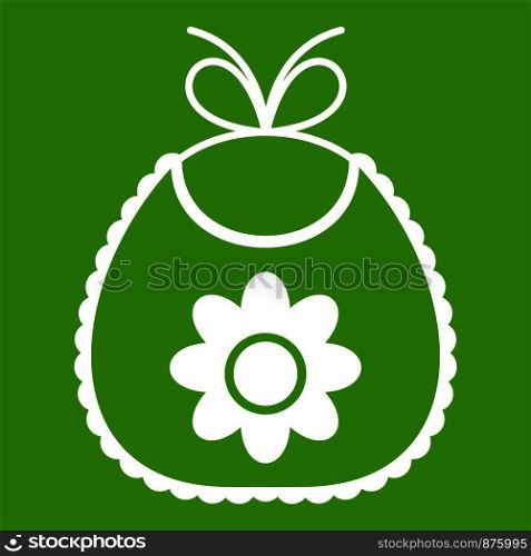 Baby bib icon white isolated on green background. Vector illustration. Baby bib icon green