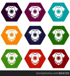 Baby bodysuit icon set many color hexahedron isolated on white vector illustration. Baby bodysuit icon set color hexahedron