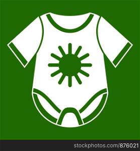 Baby bodysuit icon white isolated on green background. Vector illustration. Baby bodysuit icon green