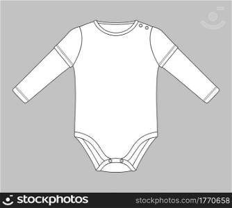baby bodysuit with double sleeve and press studs on shoulder. Flat sketch template isolated on grey background