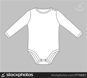 baby bodysuit with press studs on shoulder. Flat sketch template isolated on grey background