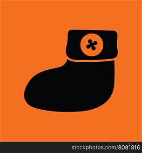 Baby bootie ico. Orange background with black. Vector illustration.