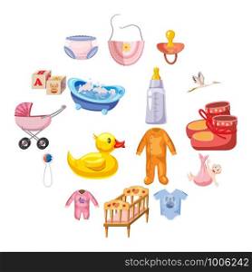Baby born icons set. Cartoon illustration of 16 baby born vector icons for web. Baby born icons set, cartoon style