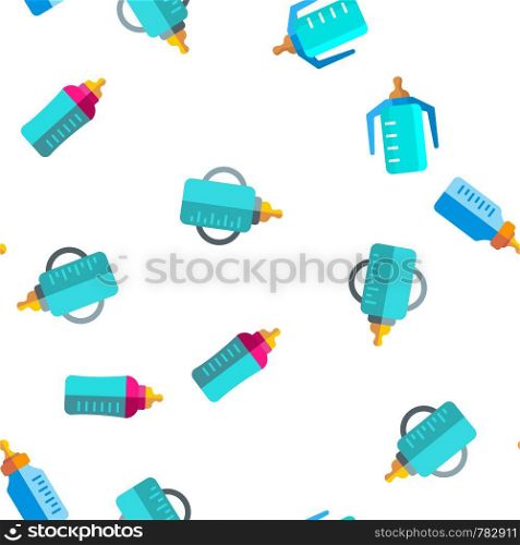 Baby Bottle, Childcare Equipment Vector Linear Icons Seamless Pattern. Baby Bottles with Latex, Silicone Nipples for Feeding Infants. Sippy Cups Thin Line Pictograms. Plastic Containers for Liquid. Baby Bottle, Childcare Equipment Vector Seamless Pattern
