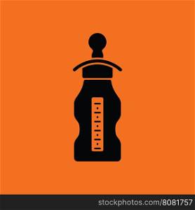 Baby bottle ico. Orange background with black. Vector illustration.