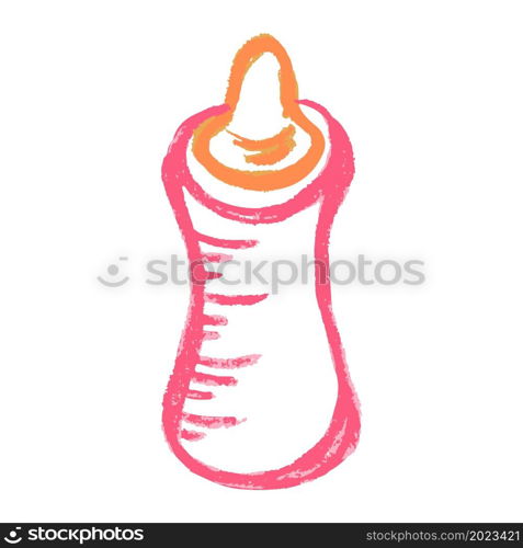 Baby bottle. Icon in hand draw style. Drawing with wax crayons, colored chalk, children&rsquo;s creativity. Vector illustration. Sign, symbol. Icon in hand draw style. Drawing with wax crayons, children&rsquo;s creativity