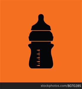 Baby bottle icon. Orange background with black. Vector illustration.