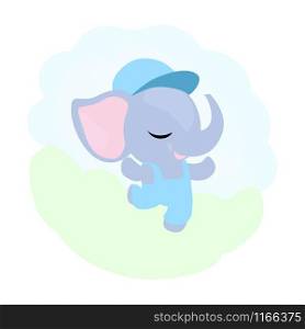 Baby boy elephant jumping and happy. Cartoon vector illustration.