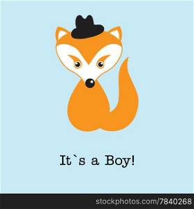 Baby boy fox arrival announcement card.