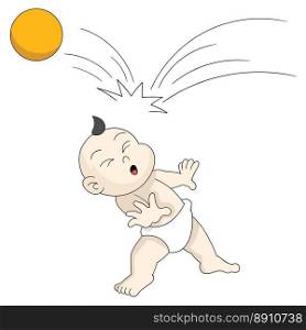 baby boy is being surprised by the ball. vector design illustration art