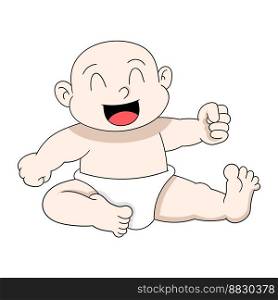 baby boy is sitting happy laughing off relieved. vector design illustration art