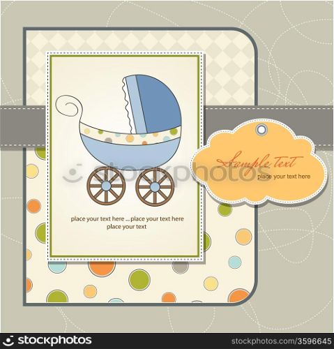 baby boy shower card with stroller