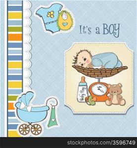 baby boy weighed on the scale, vector illustration