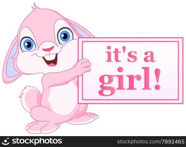 Baby bunny holding it?s a girl sign