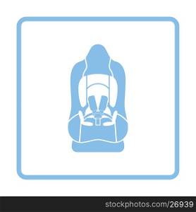 Baby car seat icon. Blue frame design. Vector illustration.
