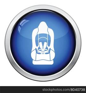 Baby car seat icon. Glossy button design. Vector illustration.