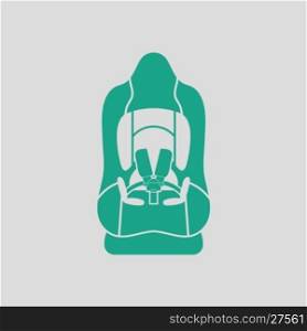 Baby car seat icon. Gray background with green. Vector illustration.