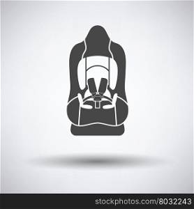 Baby car seat icon on gray background, round shadow. Vector illustration.